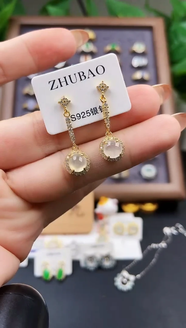 银S925镶嵌翡翠耳饰21