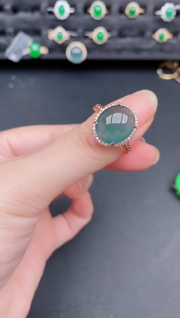 银S925镶嵌戒指翡翠天然a货翡翠332