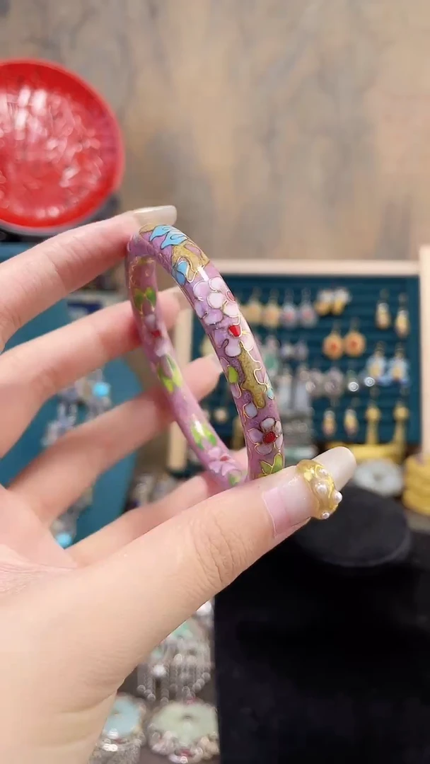 非遗景泰蓝细棍镯粉色