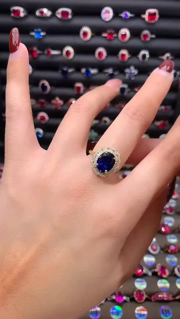 【闪购商品】蓝宝石戒指银S925镶嵌8.10金