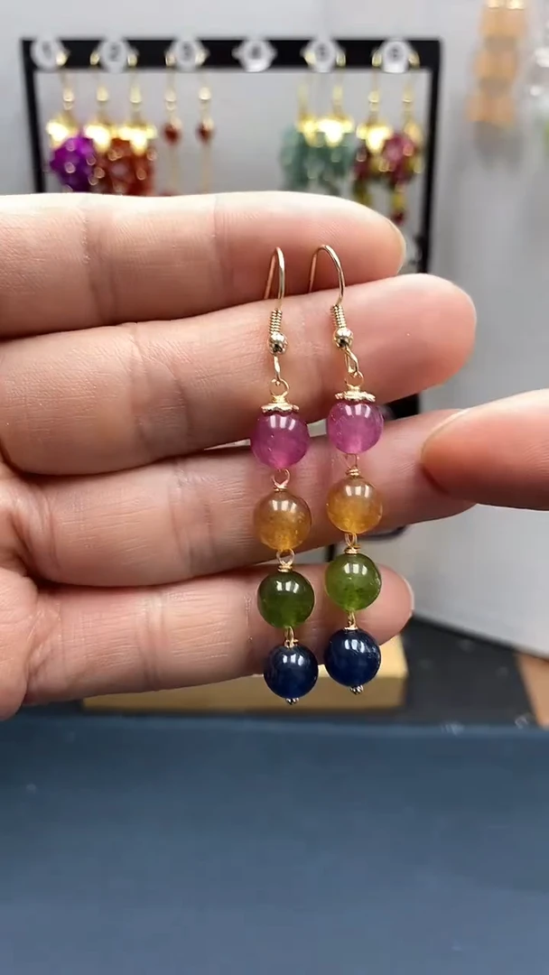 【闪购商品】碧玺耳饰银S925镀金镶嵌尺寸8mm连珠03