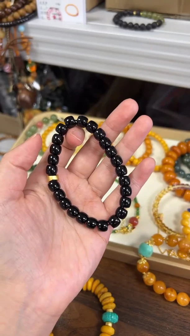 玛瑙/玉髓手链未镶嵌黑玛瑙精工直切手串[472]