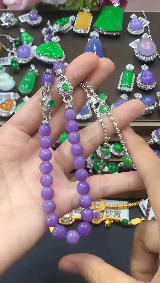 颈饰18K金镶嵌翡翠古*語C10 紫货有色差