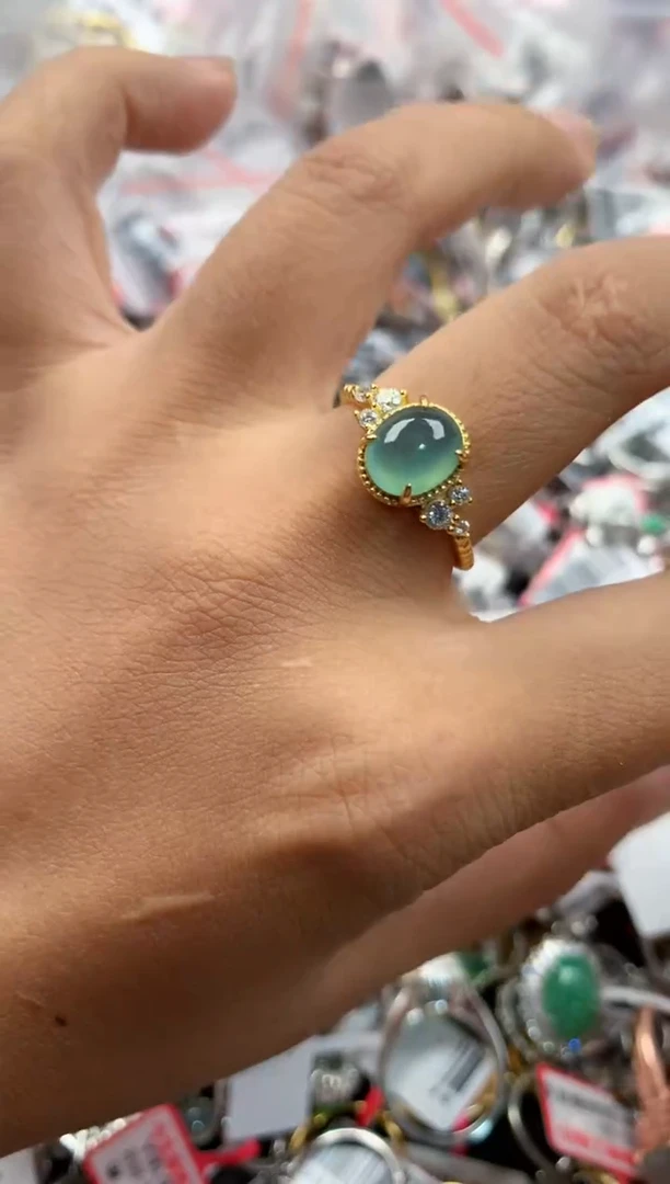 银S925镶嵌戒指翡翠10               1