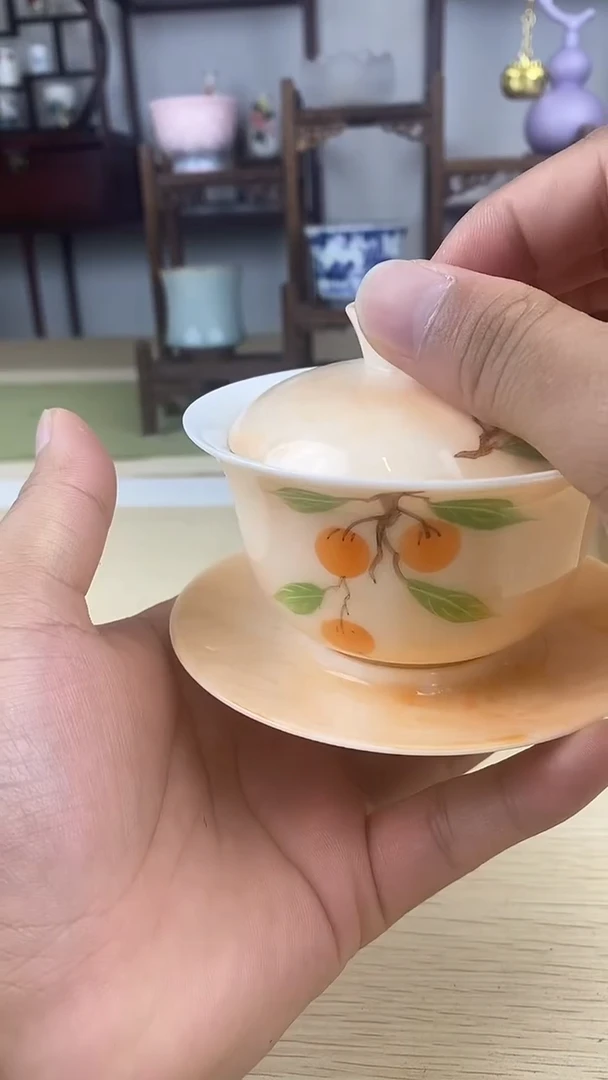 杯瓷心匠物直播间福利可爱小橘子盖碗