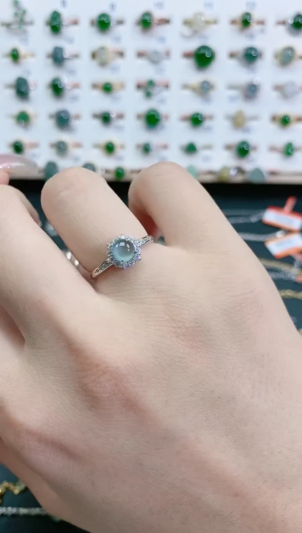 翡翠戒指银S925镶嵌天然翡翠