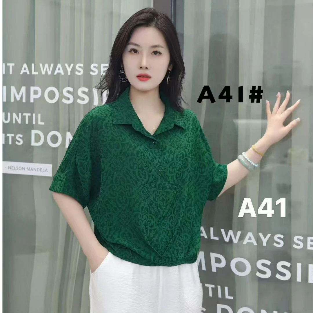 夏季新款女式简约风宽松休闲上衣短袖气质妈妈装小衫341