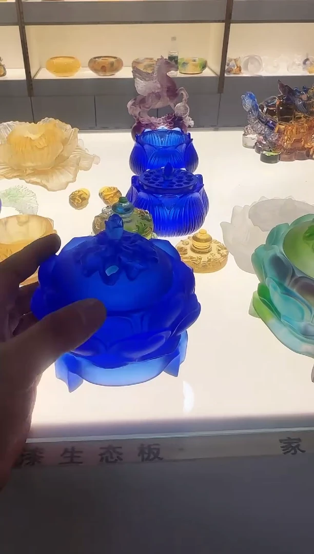 手工艺品琉璃蓝色荷花香炉