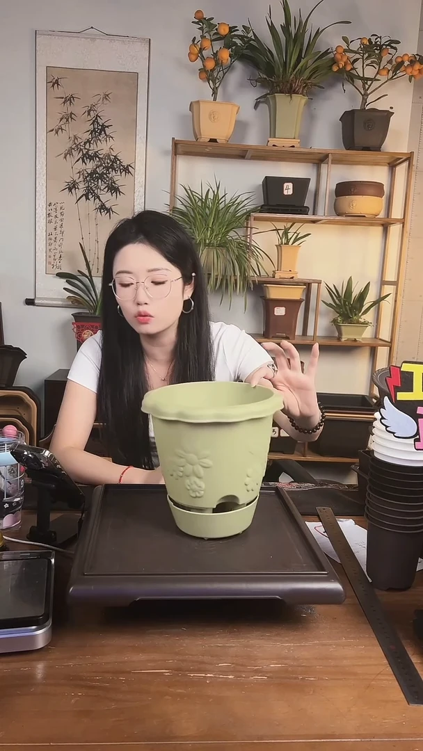 懒人花盆2只草绿色