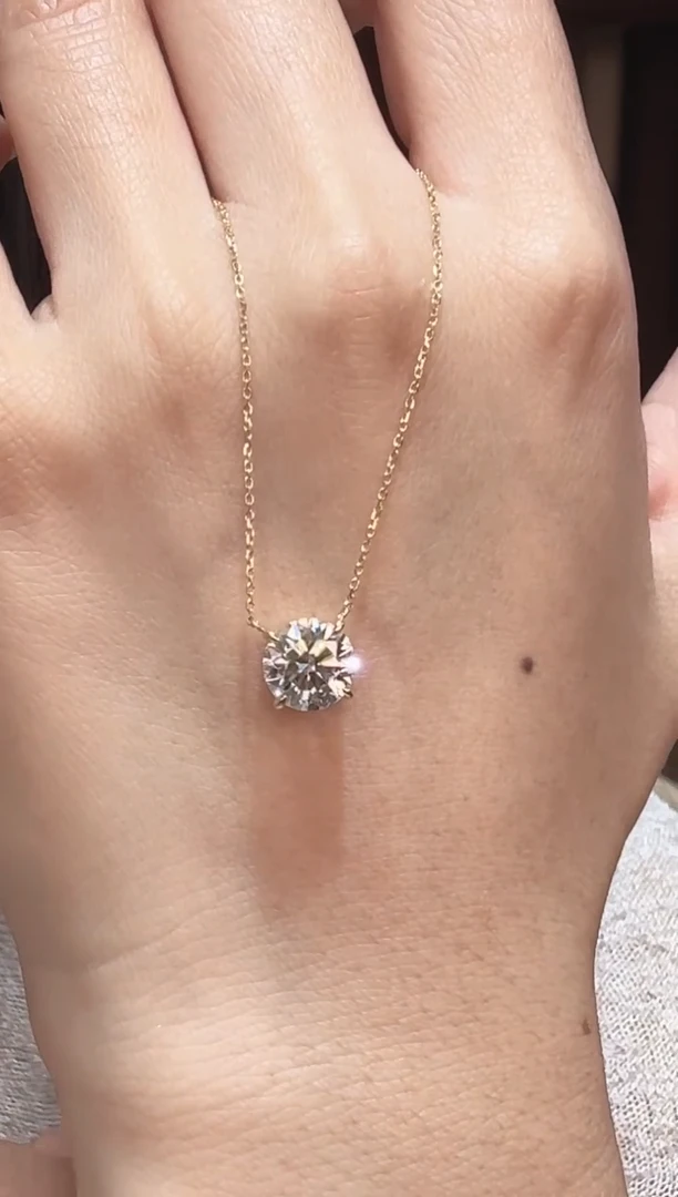 18K金镶嵌颈饰实验室培育钻石2卡四爪圆钻项链k黄