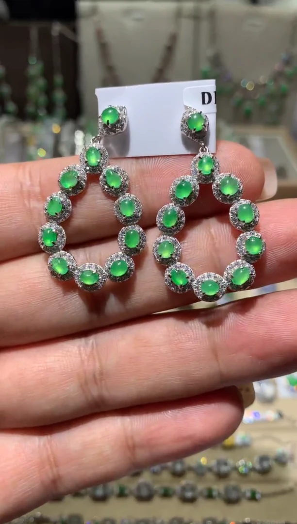 银S925镶嵌翡翠耳饰耳坠