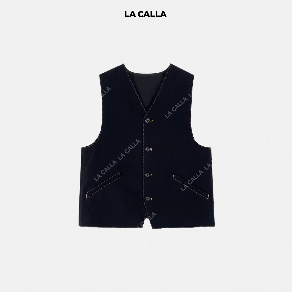 LA CALLA V领无袖黑牛马甲YY-WL6822