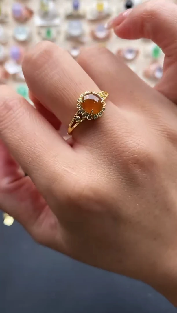 银S925镶嵌戒指翡翠缅甸天然A货翡翠1  6-9