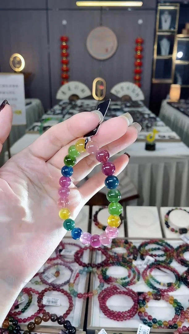 未镶嵌老矿碧玺色标彩虹单圈手串9mm+碧玺dan多样性发货一条