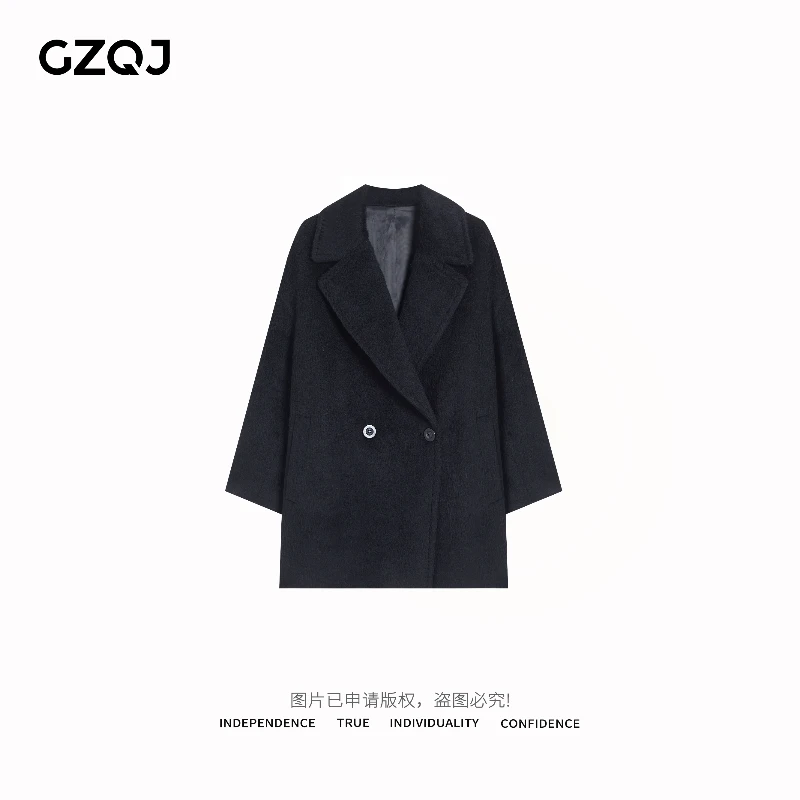 老琴私服【暖冬秘诀】苏力羊驼毛双面呢大衣气质加厚黑色外套038