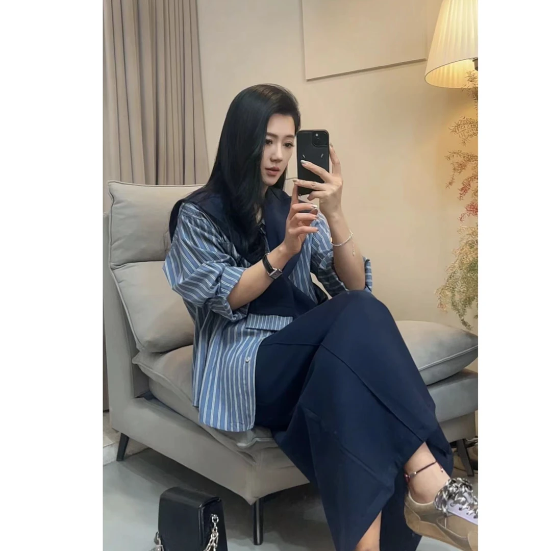 韩系学院风风格穿搭一整套女2025春秋季中长款半身裙披肩衬衫套装