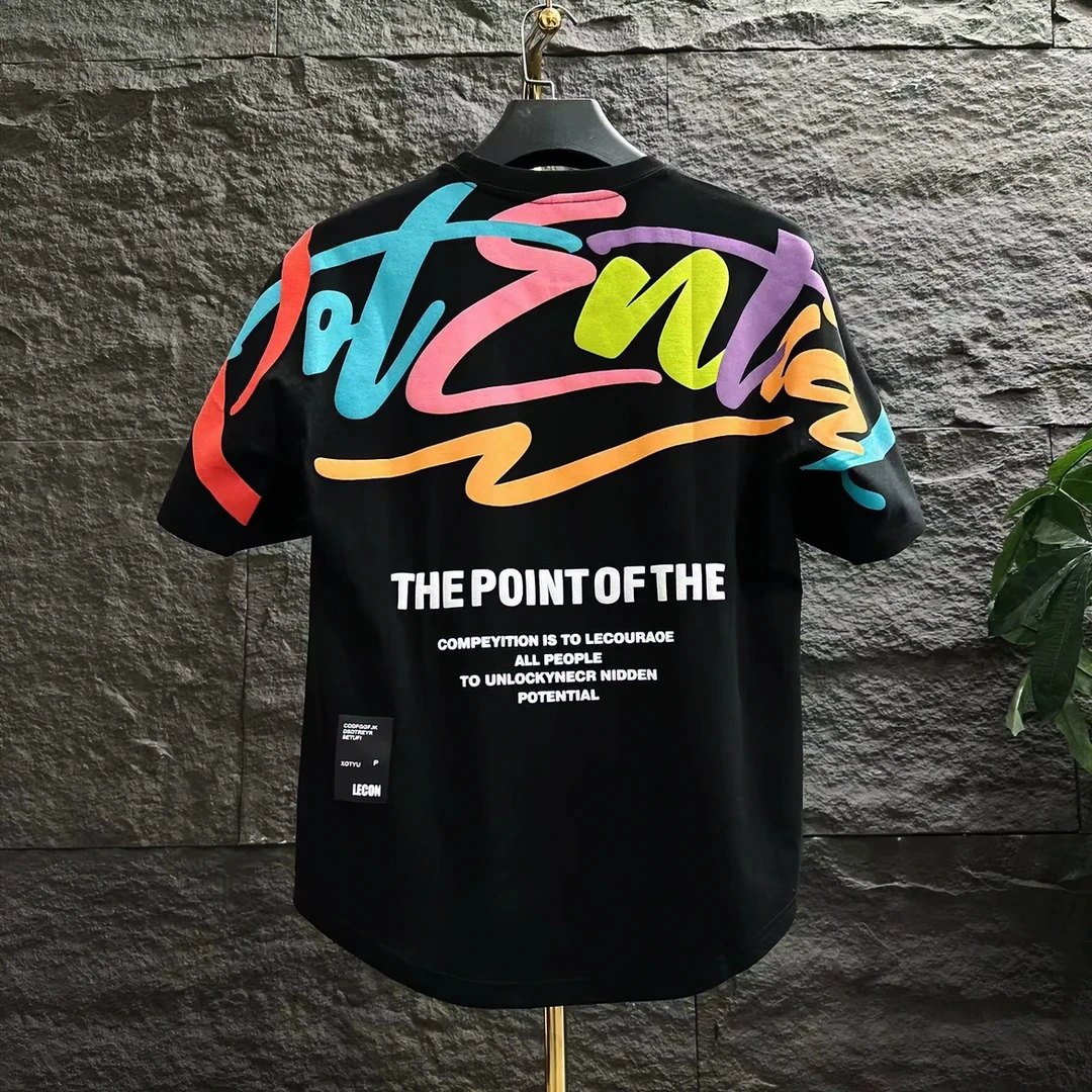 男士休闲百搭宽松个性运动半袖时尚纯棉夏季潮流圆领短袖大码印花