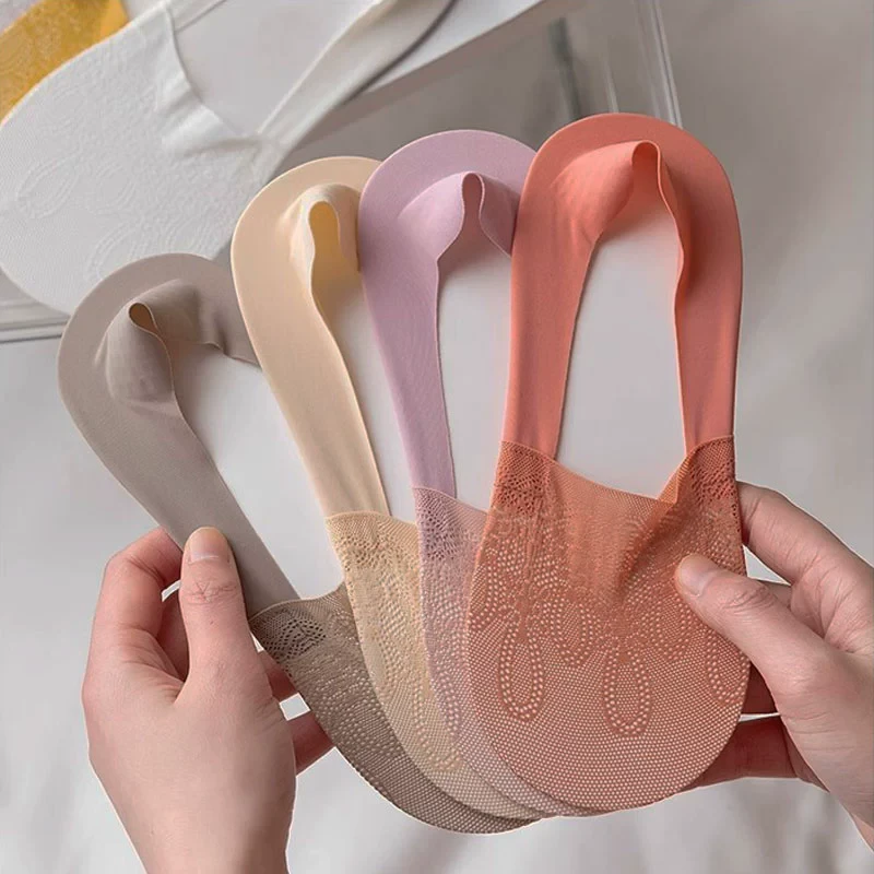 夏季超薄款蕾丝隐形船袜女网眼透气隐形袜防滑不掉跟棉底立体船袜