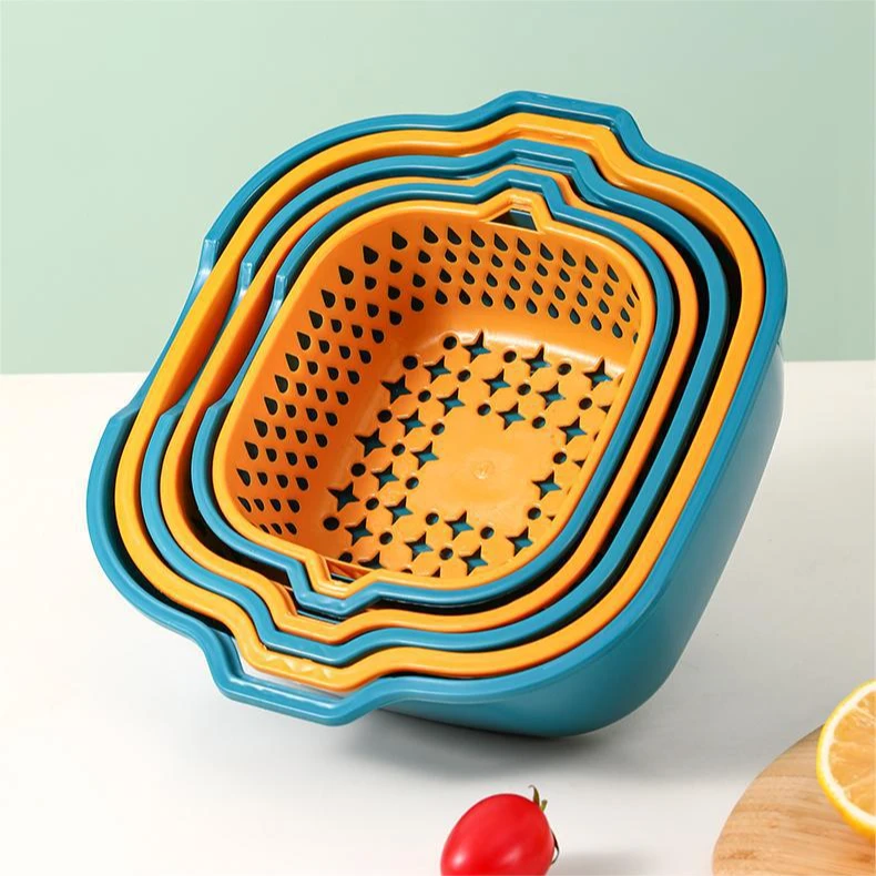 家用厨房塑料双层沥水篮镂空6件套加厚多功能洗水果洗菜篮