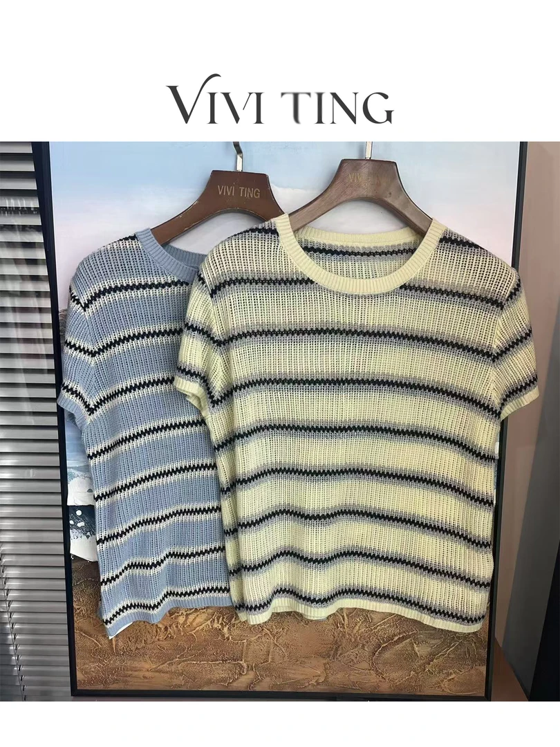 【VIVI·TING】婷姐推荐时尚条纹宽松休闲百搭显瘦小衫s538