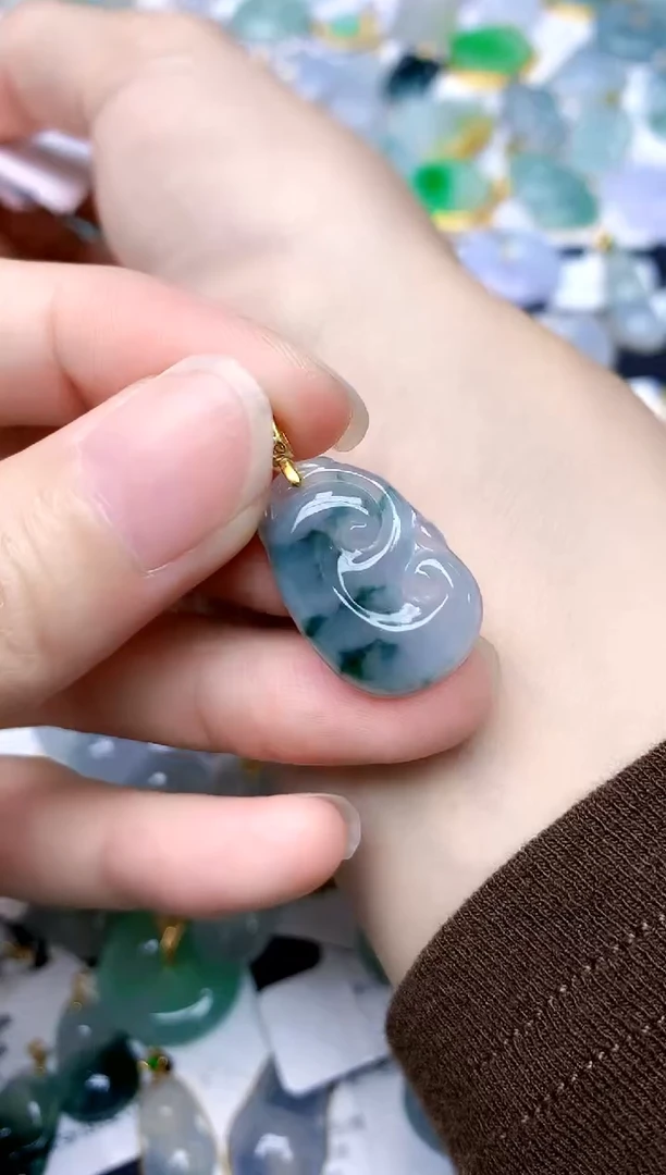 颈饰银S925镶嵌翡翠天然A货翡翠