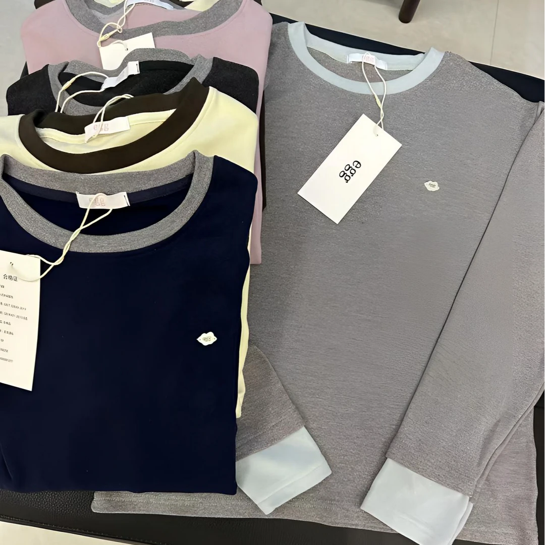 秋冬必备单品！eg拼接撞色休闲百搭打底衫D19