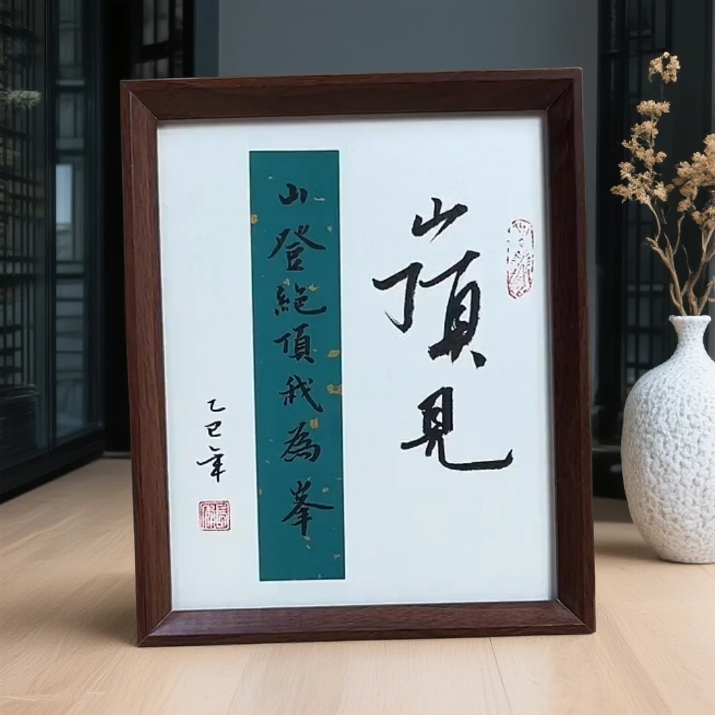《山顶见》10寸文创书画手写手绘书法摆件书画作品
