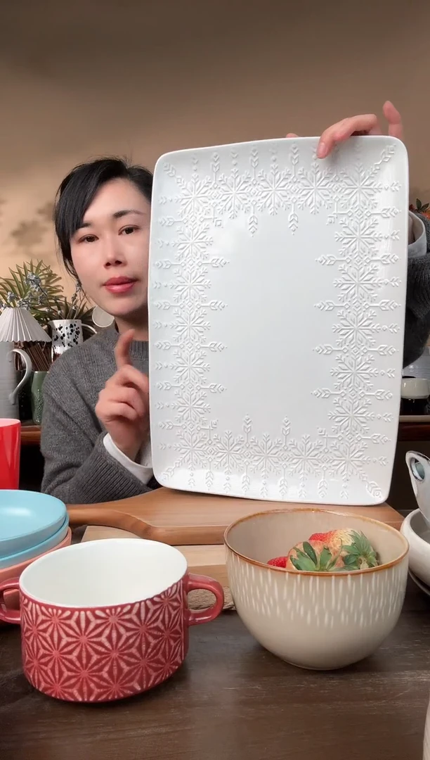 【闪购商品】瓷片16英寸浮雕手绘超大托盘微瑕