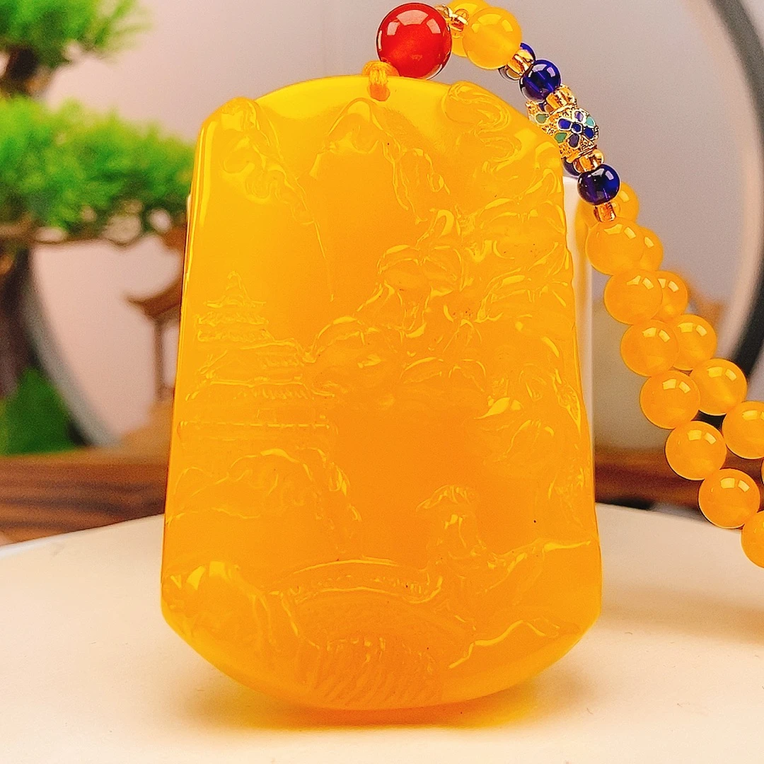 【山水牌】满蜜鸡油黄山水牌 矿主私藏 方寸之间见天地 山水意境