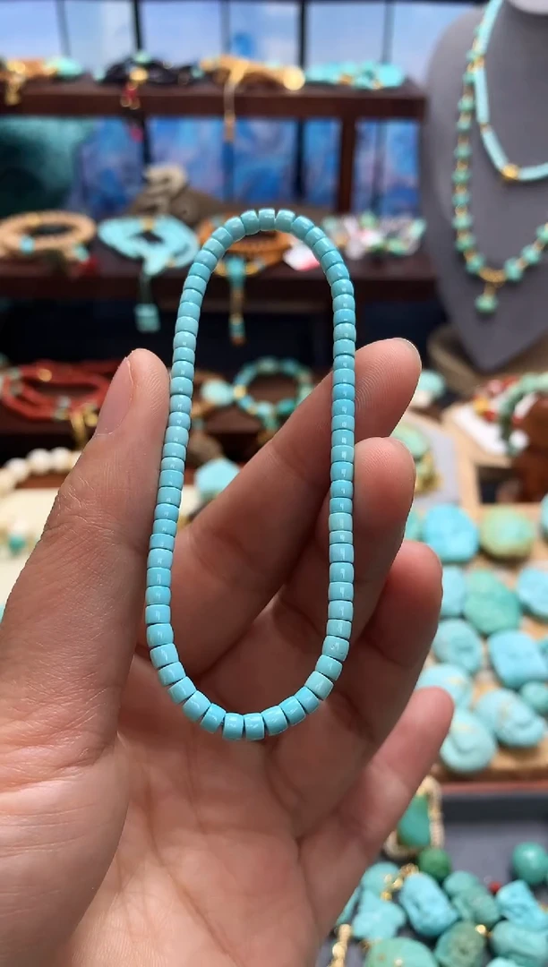 未镶嵌绿松石手链精工高瓷绿松石直切手串
