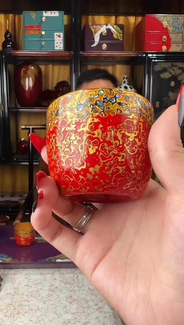 金玉满堂水晶玻璃胎底主人杯-太古大漆