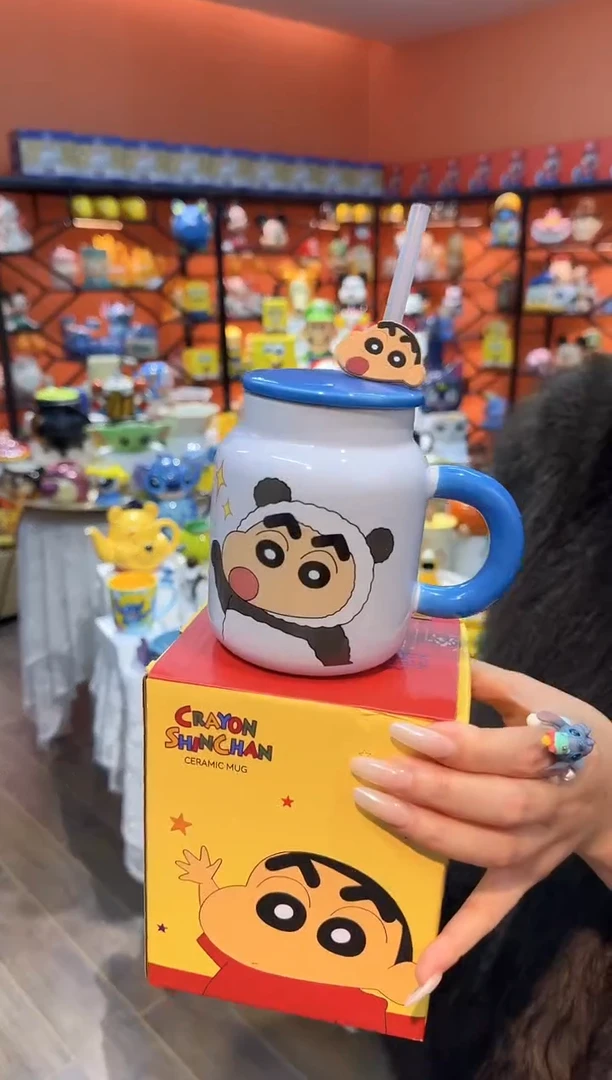 瓷片@@蜡笔小新熊猫吸管陶瓷杯