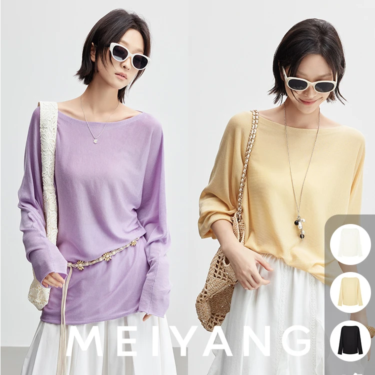 美洋MEIYANG 轻纱针织长袖 三醋酸天丝_抗皱免烫一字领罩衫-周五