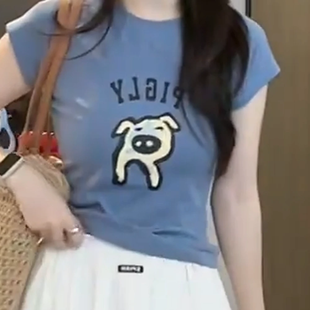 高街美式休闲短袖T恤运动休闲修身正肩短袖夏季C5423