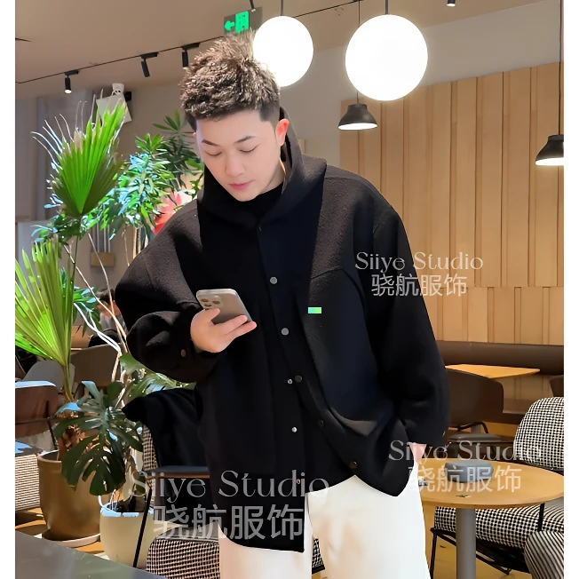 SIIYE私定高支100羊毛双面尼阔版连帽春季外套宽松保暖情侣潮流