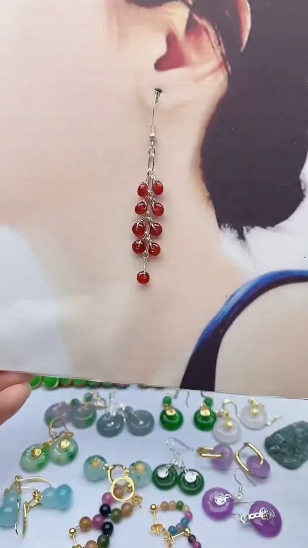 银S925镶嵌南红玛瑙耳饰6649