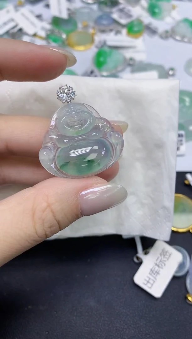 颈饰18K金镶嵌翡翠天然缅甸翡翠A货百元以上9元证书费自理