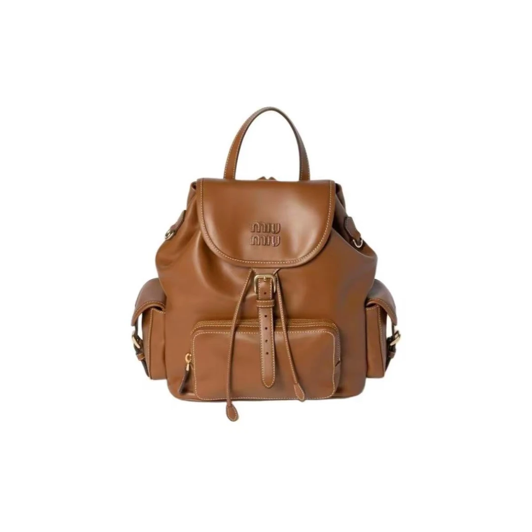 未使用 MIU MIU/缪缪 【双双】皮革双肩包 干邑色 大号