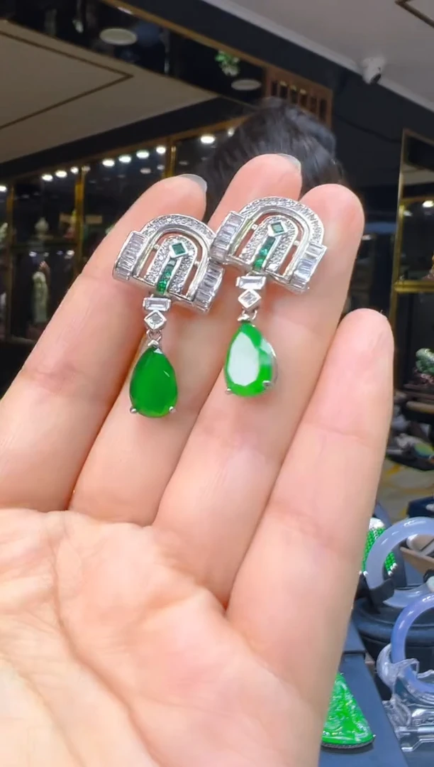 翡翠银S925镶嵌耳饰159（多样性发其一）