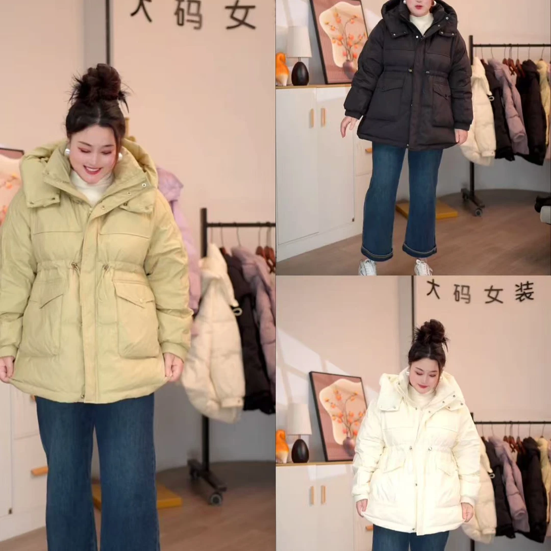 悦悦大码女装羽绒服女妹妹冬季中长款时尚洋气减龄显瘦连帽收腰款
