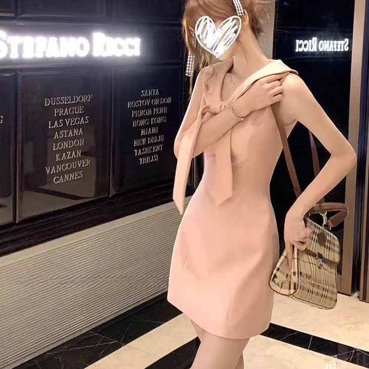 海军领A字连衣裙学院风系带收腰无袖短裙