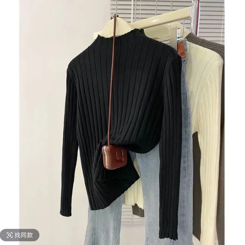 024宽竖条纹纯色打底长袖