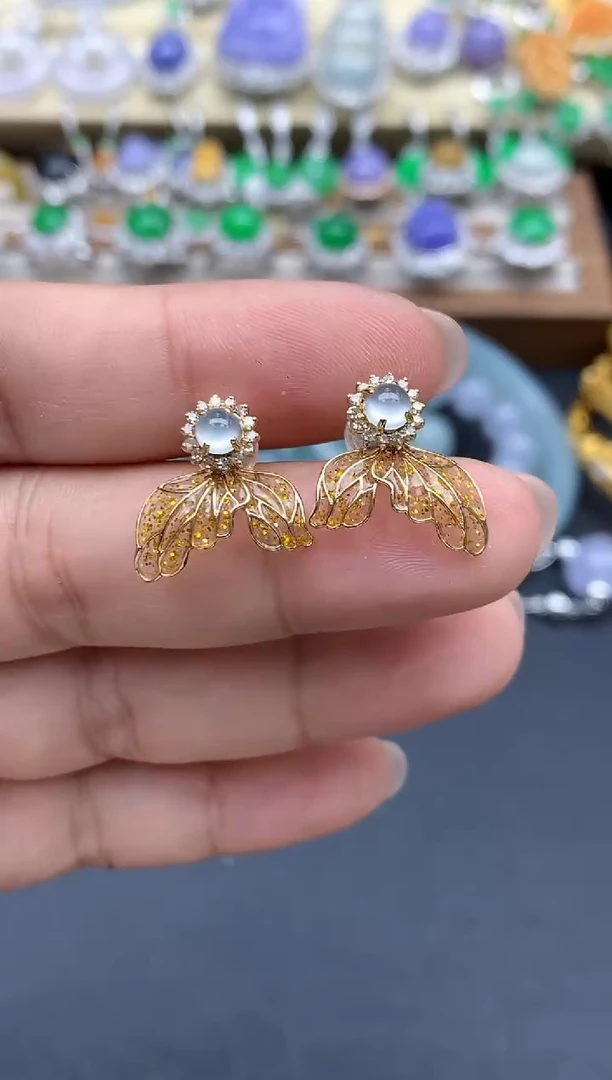 翡翠18K金镶嵌耳饰321-春日珠宝