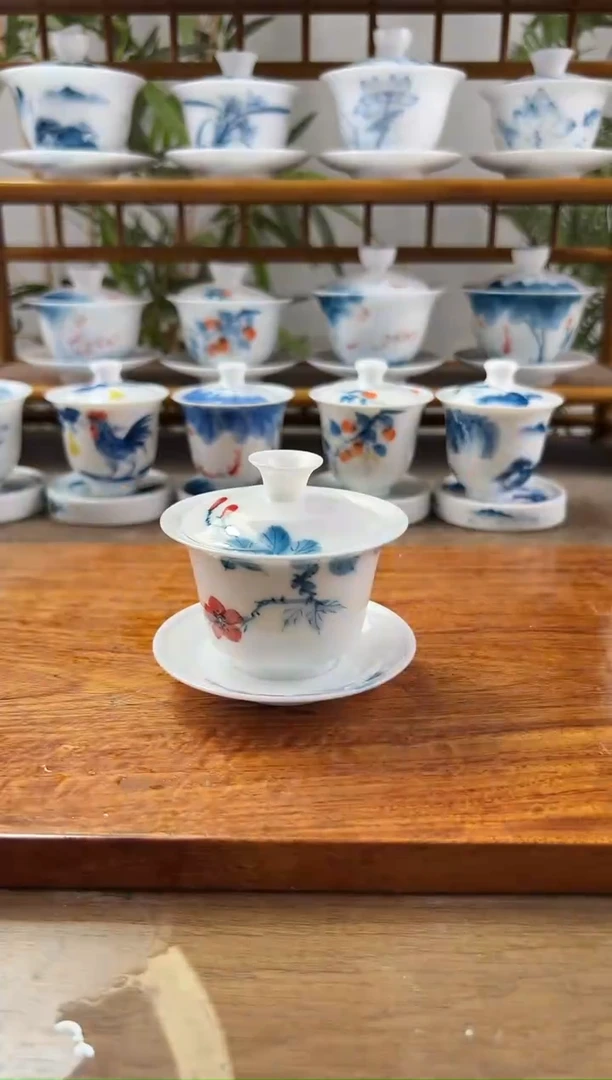 全品山茶花三才小马蹄盖碗