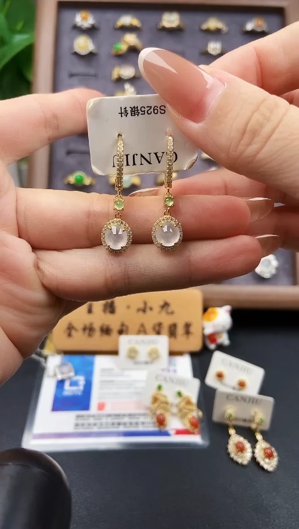 银S925镶嵌翡翠耳饰12