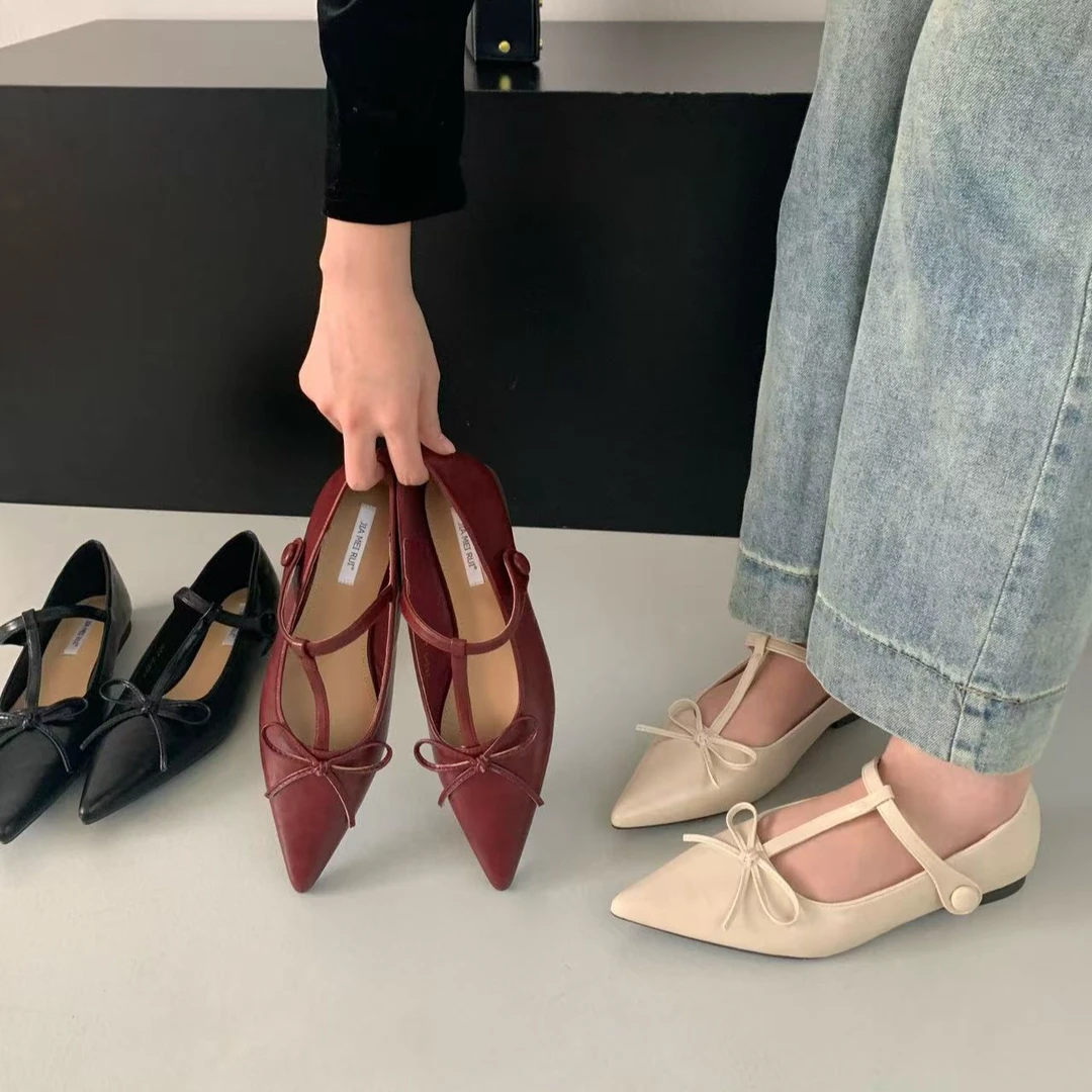 【 雨•美 推荐 】253-5尖头浅口T字扣小皮鞋