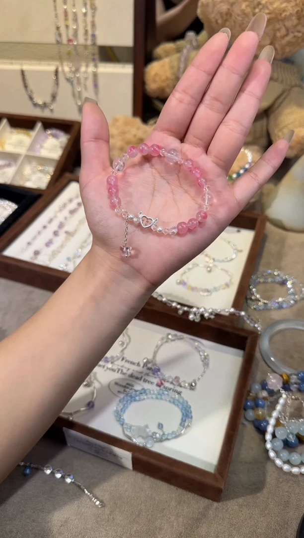 银S925镶嵌手链水晶樱花雨爱心