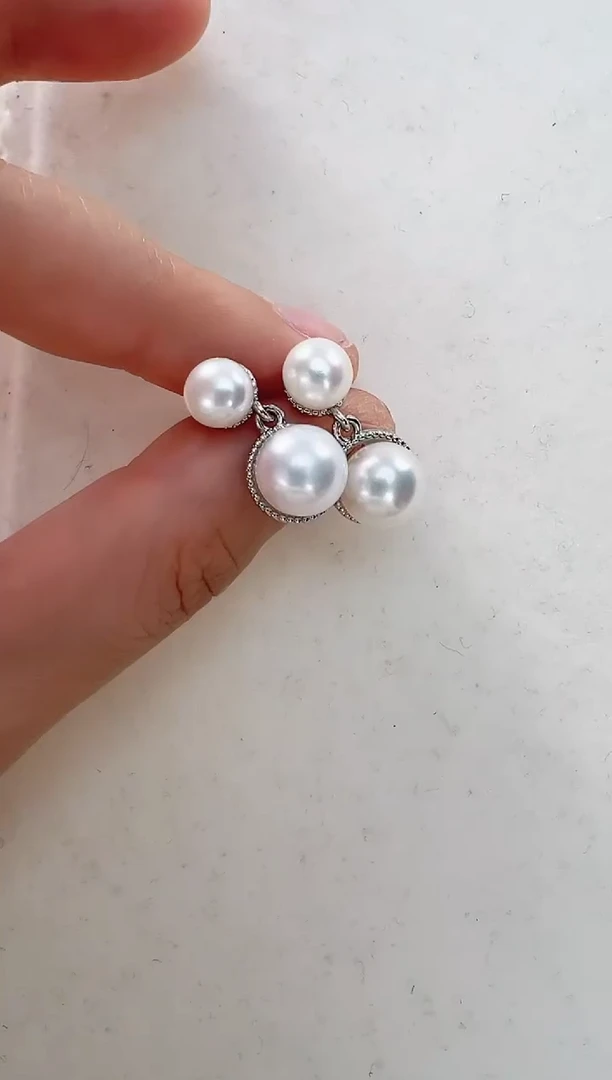 【闪购商品】淡水珍珠耳饰合金双珠灵动银色