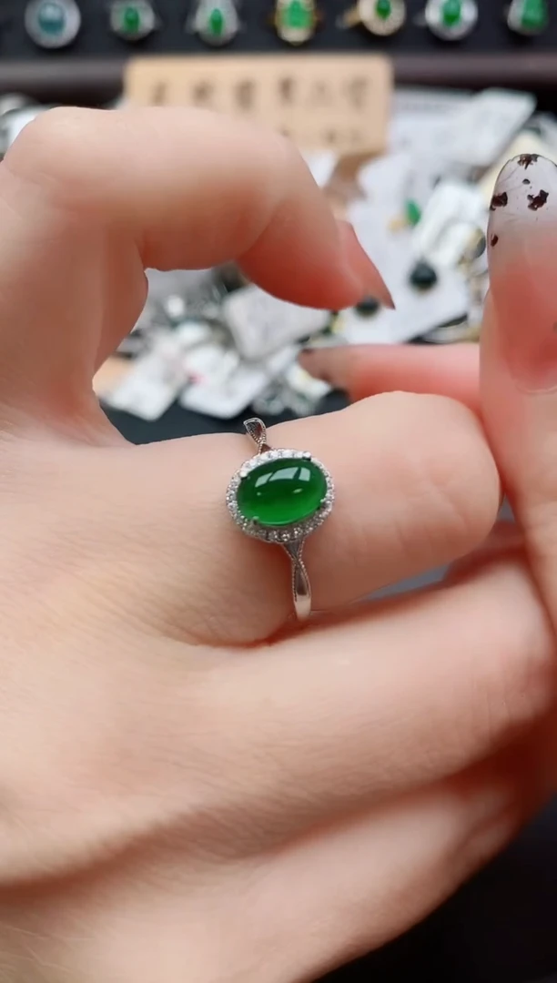 银S925镶嵌戒指翡翠1