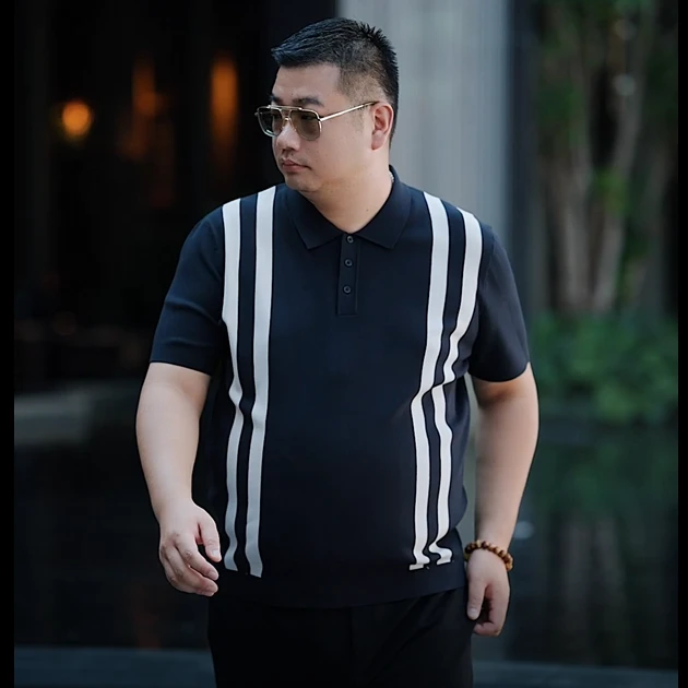 combo/康博短袖条纹半袖翻领Polo衫秋冬季胖子拼色修身针织衫